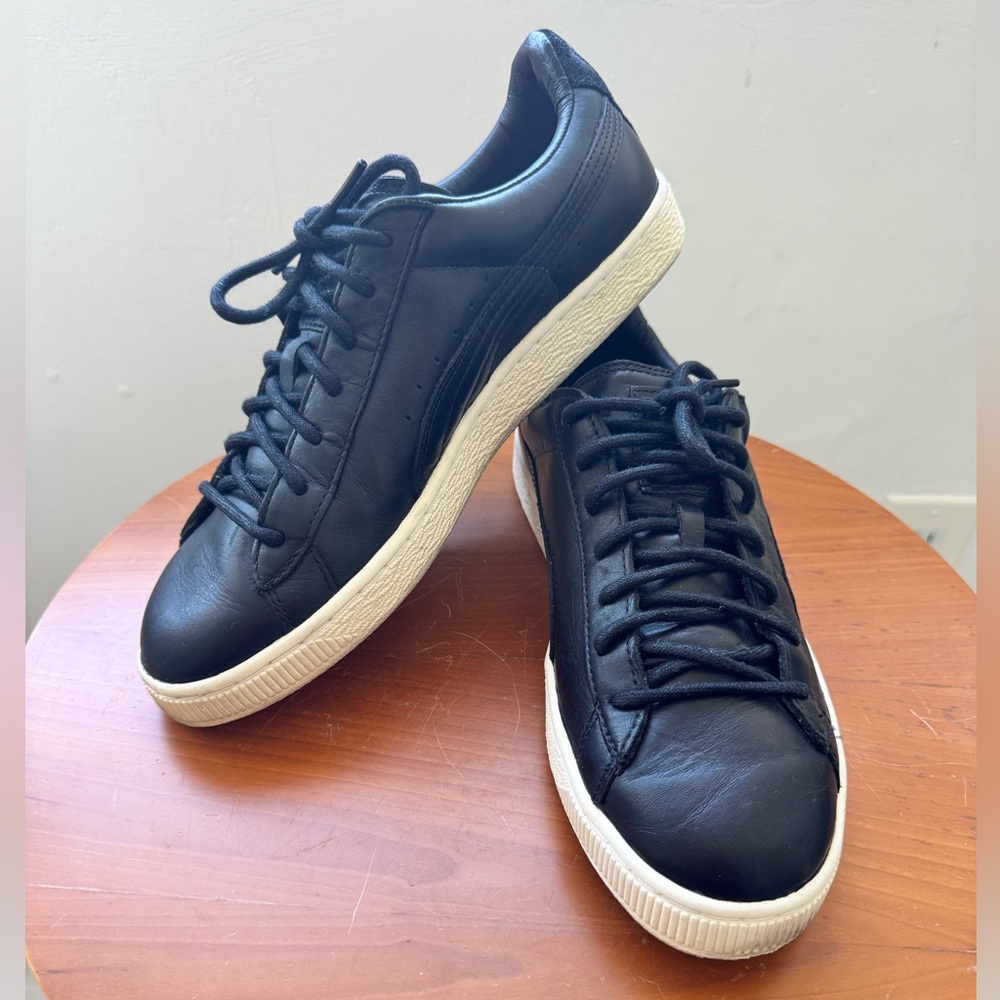 Puma Basket, Citi Series, Black and White Men Leather Sneakers Size 9.5